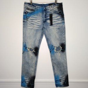 Rockstar Original Men's Size 40X33 Paint Selvedge Ultra Slim Jeans